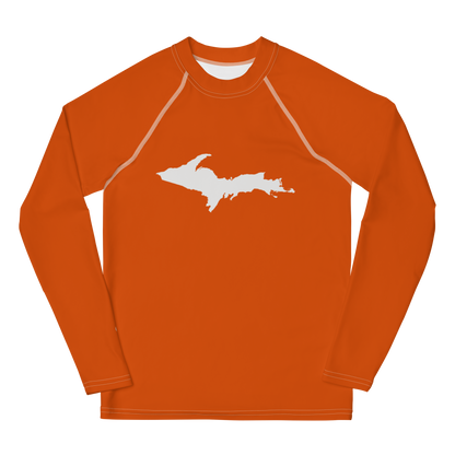 Michigan Upper Peninsula Rash Guard (w/ UP Outline) | Youth - Maple Leaf Orange