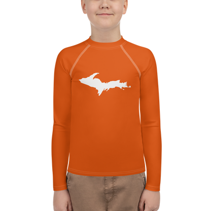 Michigan Upper Peninsula Rash Guard (w/ UP Outline) | Youth - Maple Leaf Orange