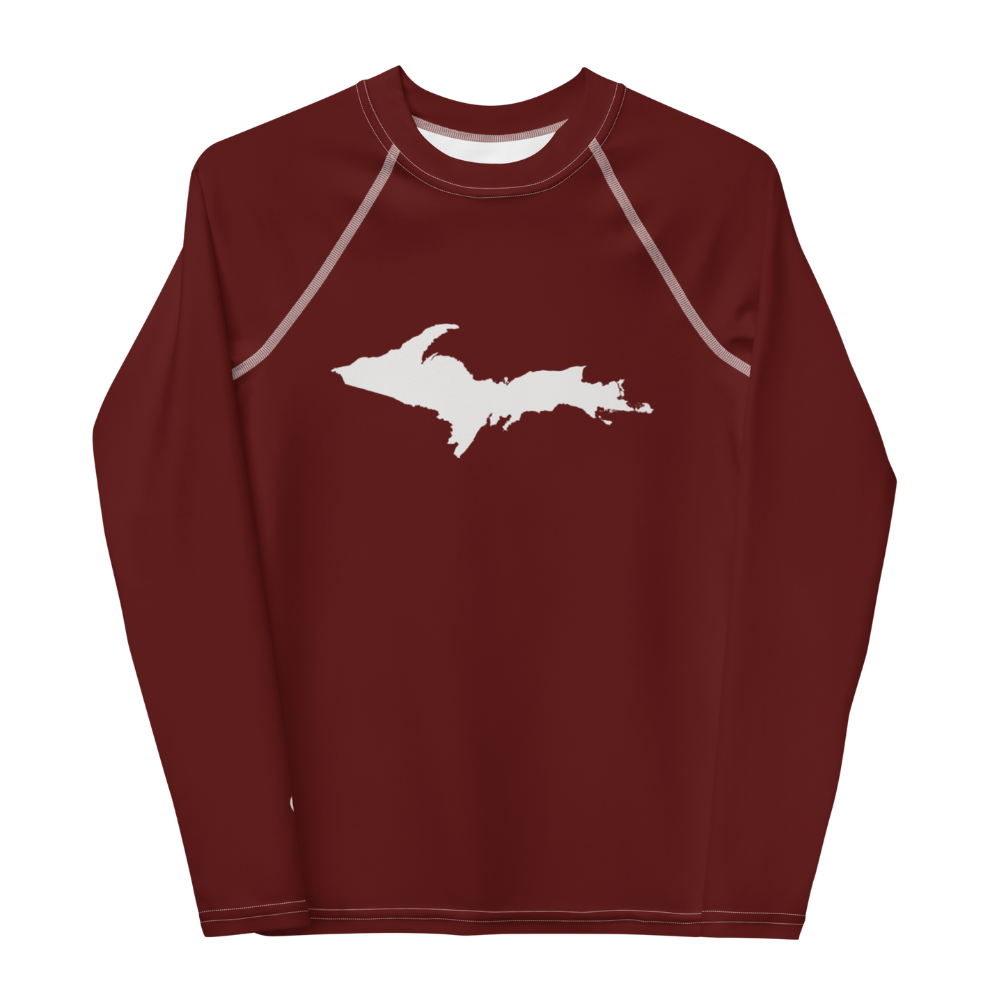 Michigan Upper Peninsula Rash Guard (w/ UP Outline) | Youth - Cherrywood Color