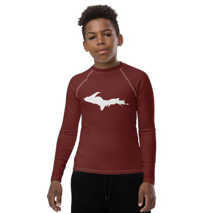 Michigan Upper Peninsula Rash Guard (w/ UP Outline) | Youth - Cherrywood Color