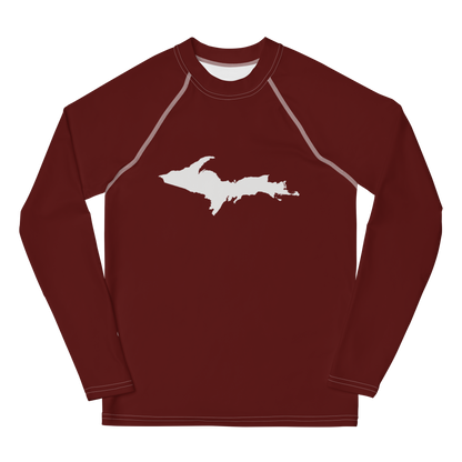 Michigan Upper Peninsula Rash Guard (w/ UP Outline) | Youth - Cherrywood Color