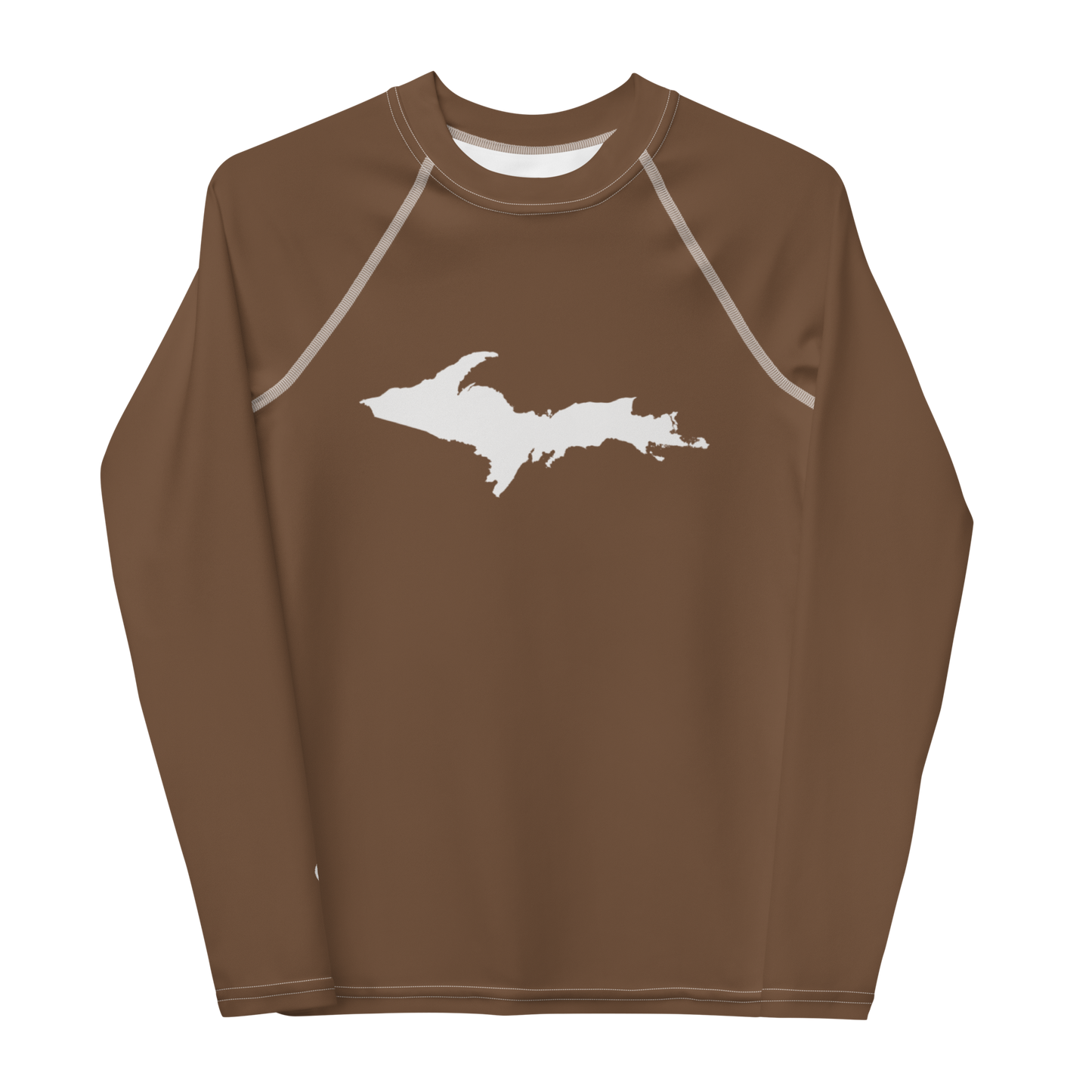 Michigan Upper Peninsula Rash Guard (w/ UP Outline) | Youth - Coffee Color