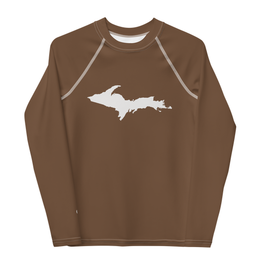 Michigan Upper Peninsula Rash Guard (w/ UP Outline) | Youth - Coffee Color