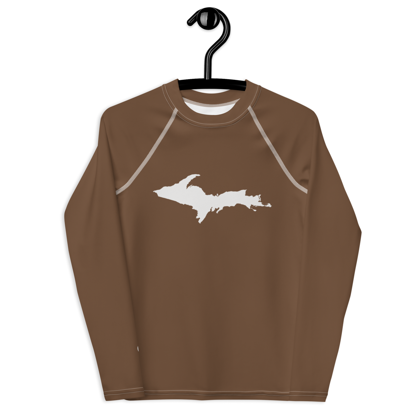 Michigan Upper Peninsula Rash Guard (w/ UP Outline) | Youth - Coffee Color