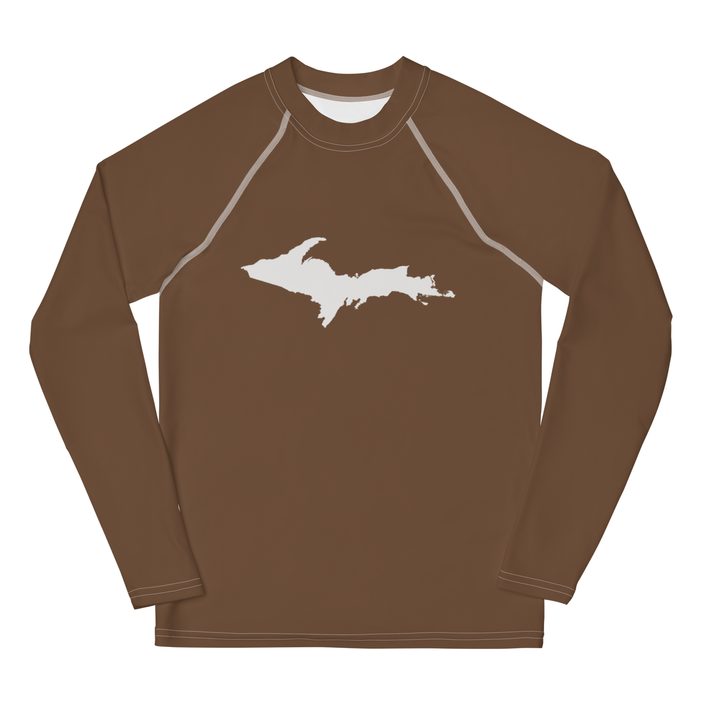 Michigan Upper Peninsula Rash Guard (w/ UP Outline) | Youth - Coffee Color