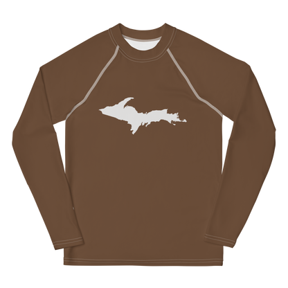 Michigan Upper Peninsula Rash Guard (w/ UP Outline) | Youth - Coffee Color