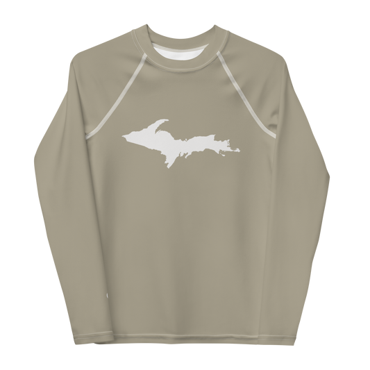 Michigan Upper Peninsula Rash Guard (w/ UP Outline) | Youth - Petoskey Stone Beige