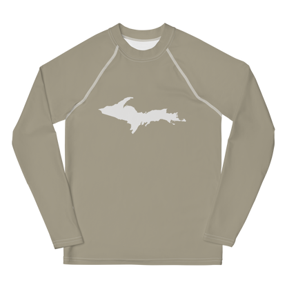 Michigan Upper Peninsula Rash Guard (w/ UP Outline) | Youth - Petoskey Stone Beige