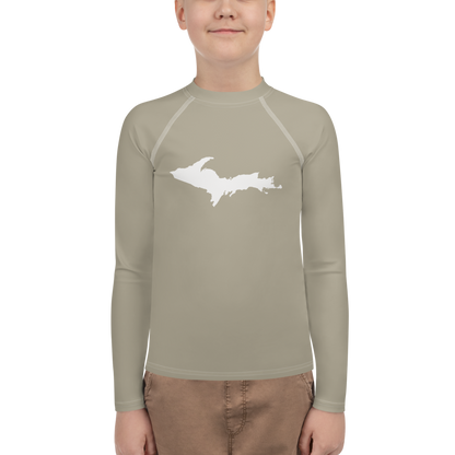 Michigan Upper Peninsula Rash Guard (w/ UP Outline) | Youth - Petoskey Stone Beige