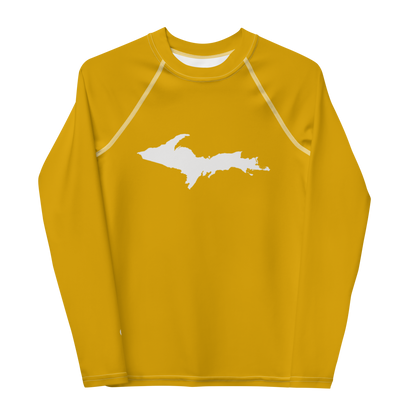 Michigan Upper Peninsula Rash Guard (w/ UP Outline) | Youth - Gold