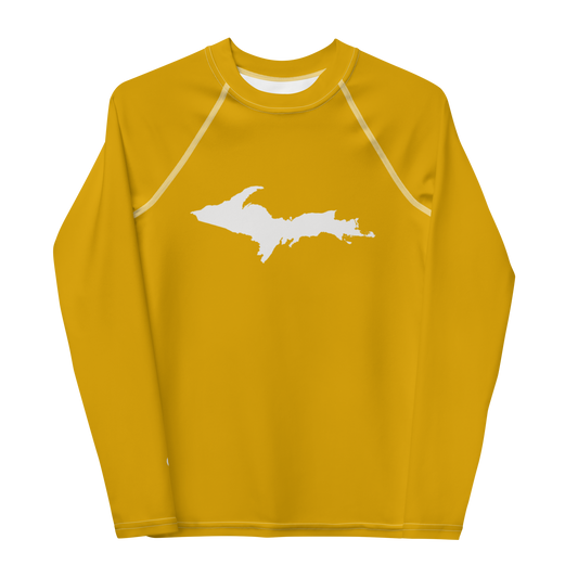 Michigan Upper Peninsula Rash Guard (w/ UP Outline) | Youth - Gold