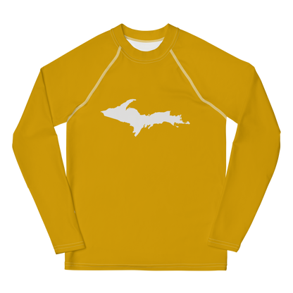 Michigan Upper Peninsula Rash Guard (w/ UP Outline) | Youth - Gold