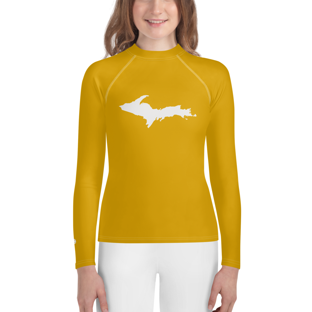 Michigan Upper Peninsula Rash Guard (w/ UP Outline) | Youth - Gold