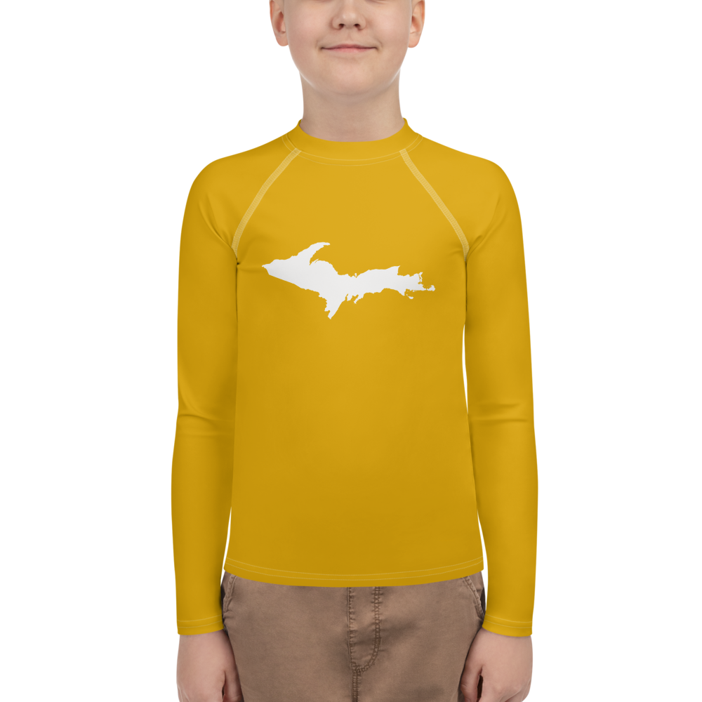 Michigan Upper Peninsula Rash Guard (w/ UP Outline) | Youth - Gold