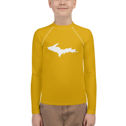 Michigan Upper Peninsula Rash Guard (w/ UP Outline) | Youth - Gold