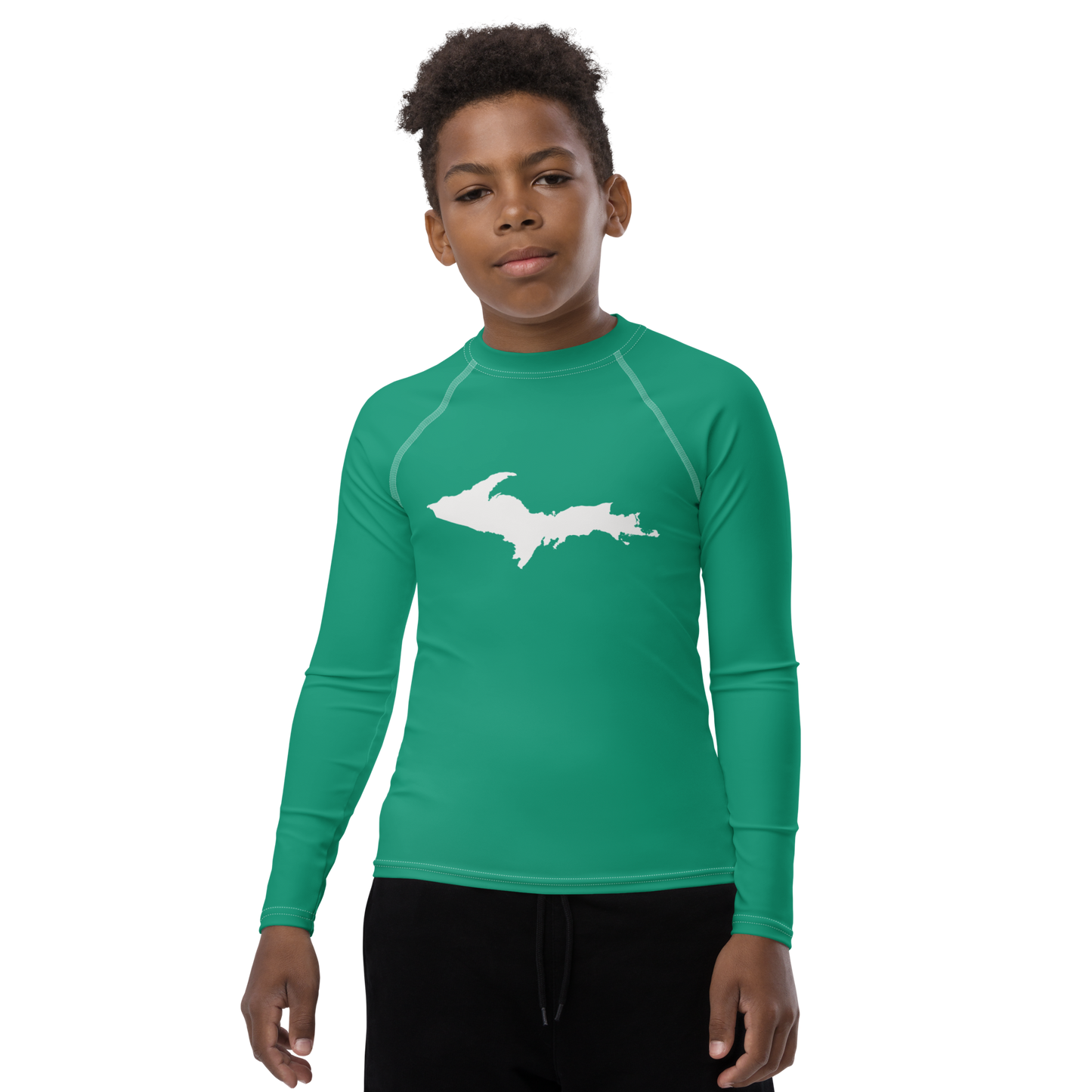 Michigan Upper Peninsula Rash Guard (w/ UP Outline) | Youth - Emerald Green