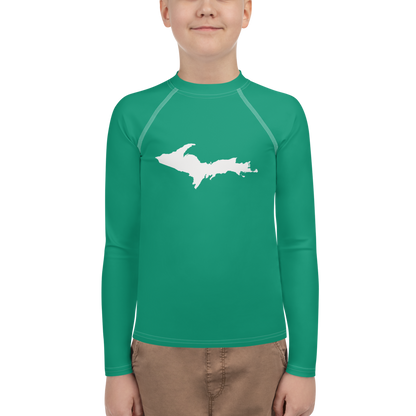 Michigan Upper Peninsula Rash Guard (w/ UP Outline) | Youth - Emerald Green