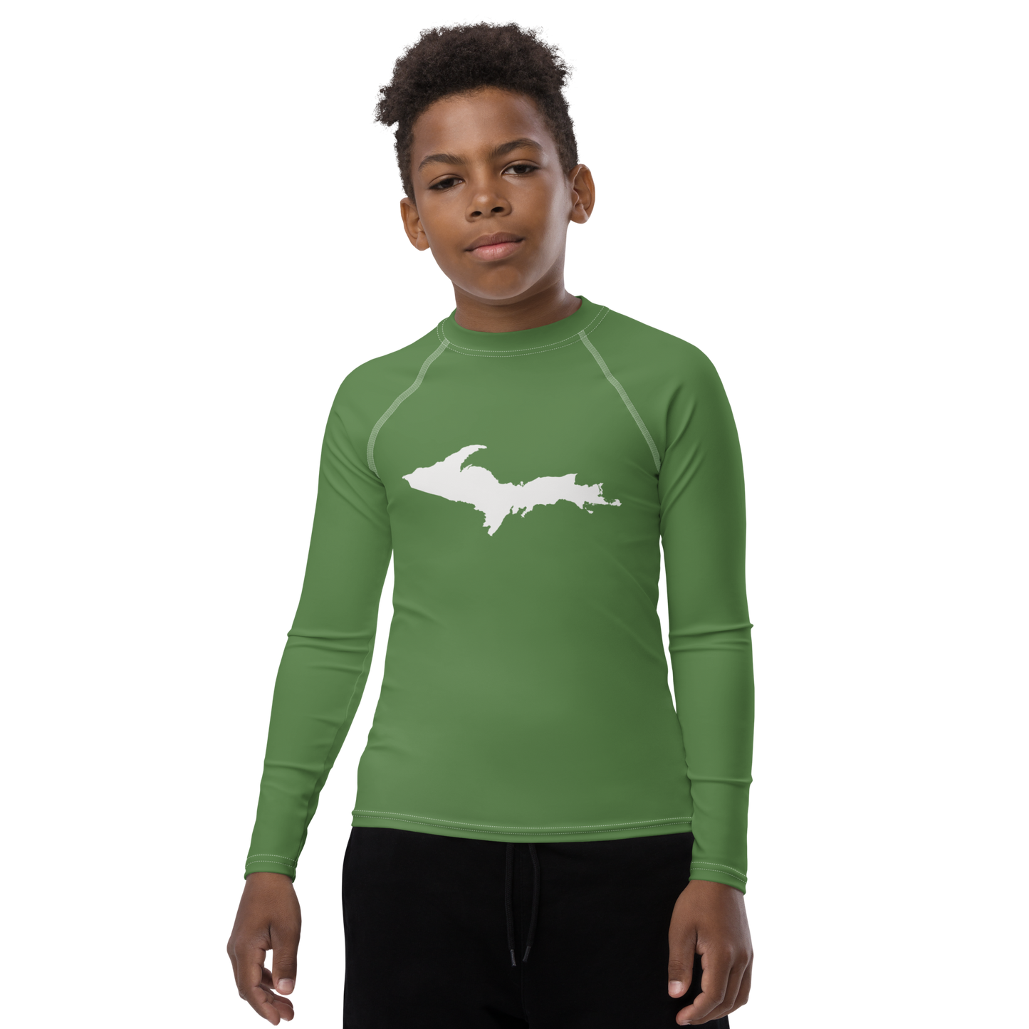 Michigan Upper Peninsula Rash Guard (w/ UP Outline) | Youth - Pine Green