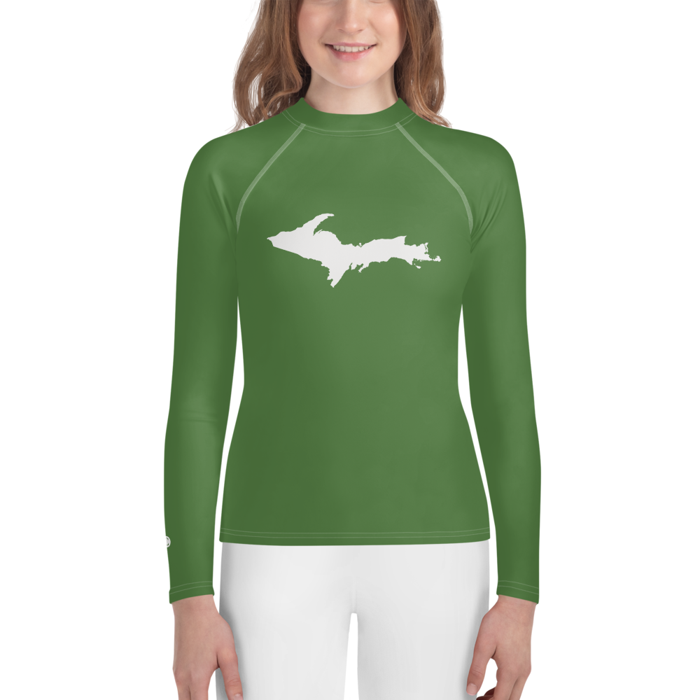 Michigan Upper Peninsula Rash Guard (w/ UP Outline) | Youth - Pine Green