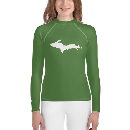 Michigan Upper Peninsula Rash Guard (w/ UP Outline) | Youth - Pine Green