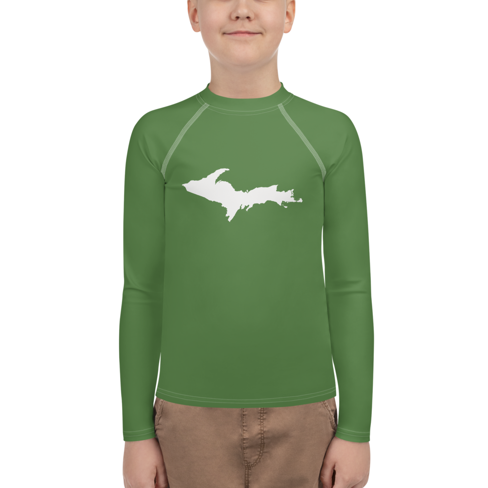 Michigan Upper Peninsula Rash Guard (w/ UP Outline) | Youth - Pine Green