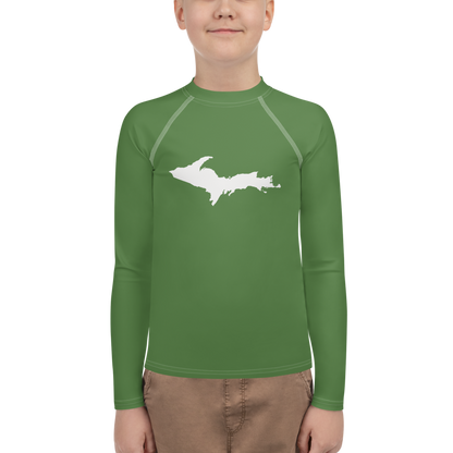 Michigan Upper Peninsula Rash Guard (w/ UP Outline) | Youth - Pine Green