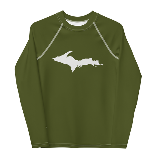 Michigan Upper Peninsula Rash Guard (w/ UP Outline) | Youth - Army Green