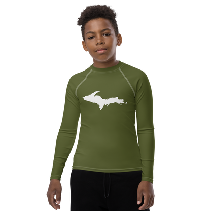 Michigan Upper Peninsula Rash Guard (w/ UP Outline) | Youth - Army Green