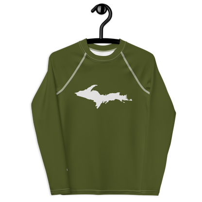 Michigan Upper Peninsula Rash Guard (w/ UP Outline) | Youth - Army Green