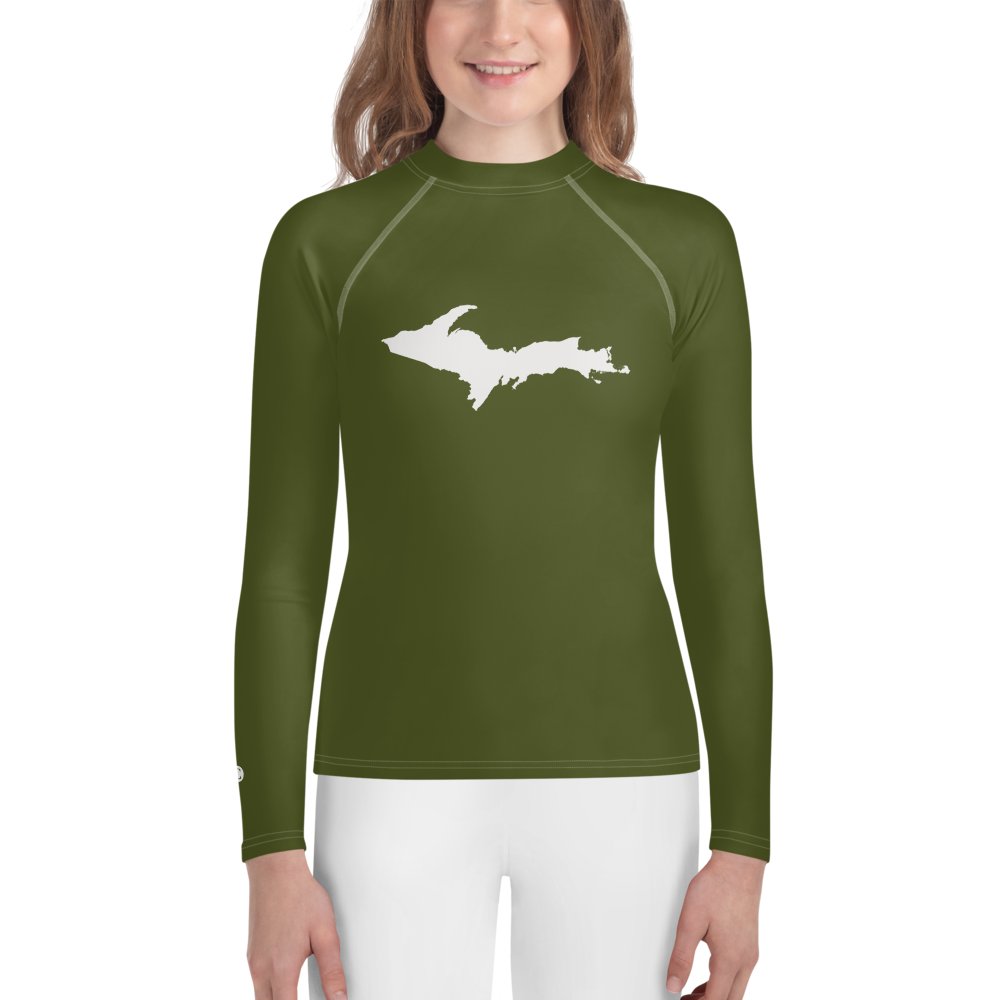 Michigan Upper Peninsula Rash Guard (w/ UP Outline) | Youth - Army Green