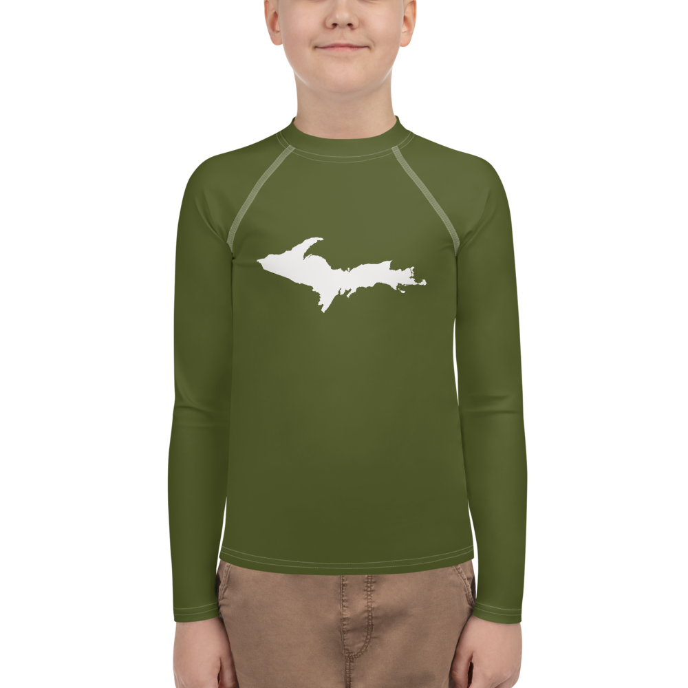 Michigan Upper Peninsula Rash Guard (w/ UP Outline) | Youth - Army Green