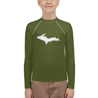 Michigan Upper Peninsula Rash Guard (w/ UP Outline) | Youth - Army Green