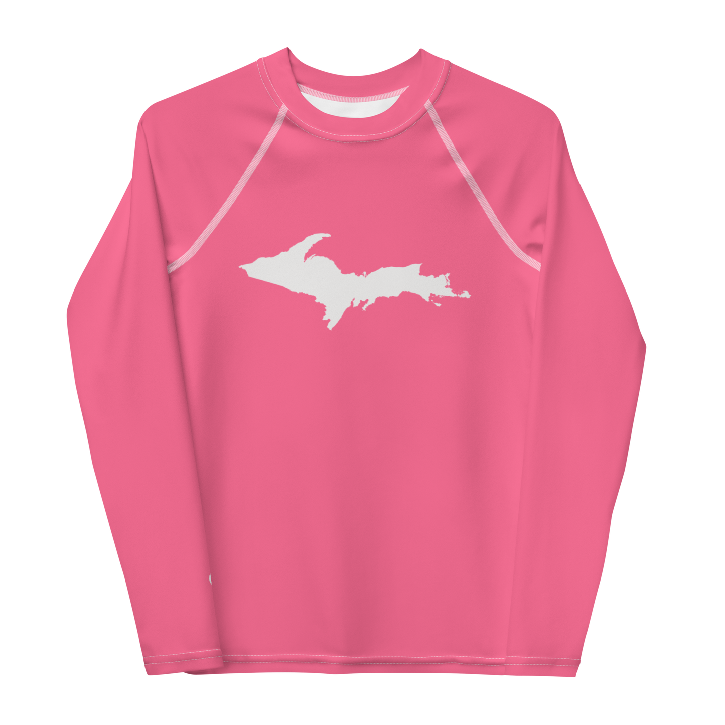 Michigan Upper Peninsula Rash Guard (w/ UP Outline) | Youth - Rhodochrosite Pink