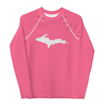 Michigan Upper Peninsula Rash Guard (w/ UP Outline) | Youth - Rhodochrosite Pink