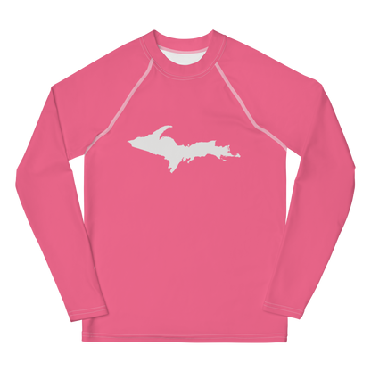 Michigan Upper Peninsula Rash Guard (w/ UP Outline) | Youth - Rhodochrosite Pink