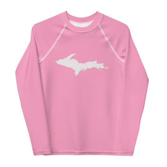 Michigan Upper Peninsula Rash Guard (w/ UP Outline) | Youth - '67 Caddie Pink