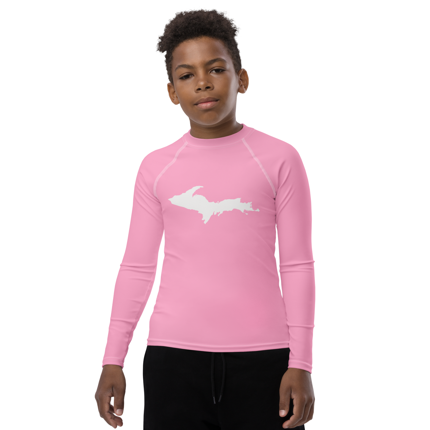 Michigan Upper Peninsula Rash Guard (w/ UP Outline) | Youth - '67 Caddie Pink