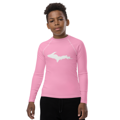 Michigan Upper Peninsula Rash Guard (w/ UP Outline) | Youth - '67 Caddie Pink