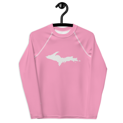 Michigan Upper Peninsula Rash Guard (w/ UP Outline) | Youth - '67 Caddie Pink