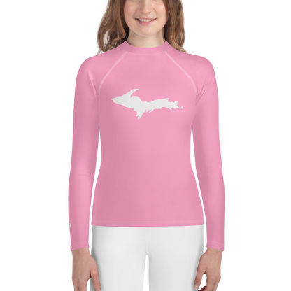 Michigan Upper Peninsula Rash Guard (w/ UP Outline) | Youth - '67 Caddie Pink