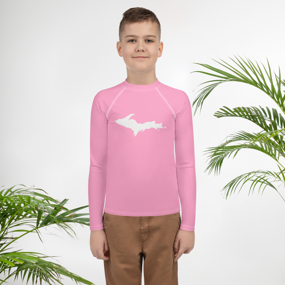 Michigan Upper Peninsula Rash Guard (w/ UP Outline) | Youth - '67 Caddie Pink