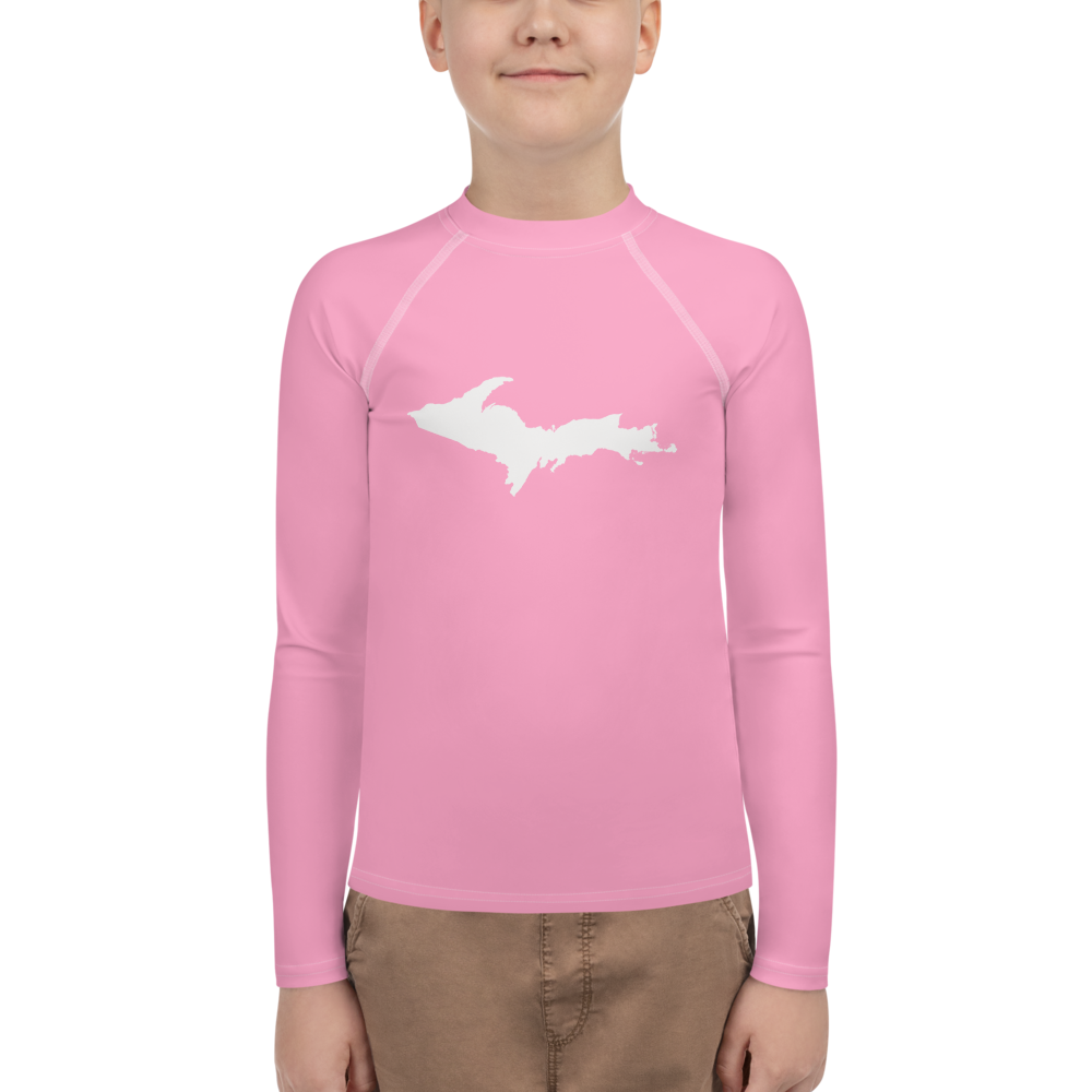 Michigan Upper Peninsula Rash Guard (w/ UP Outline) | Youth - '67 Caddie Pink