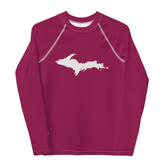 Michigan Upper Peninsula Rash Guard (w/ UP Outline) | Youth - Ruby Red