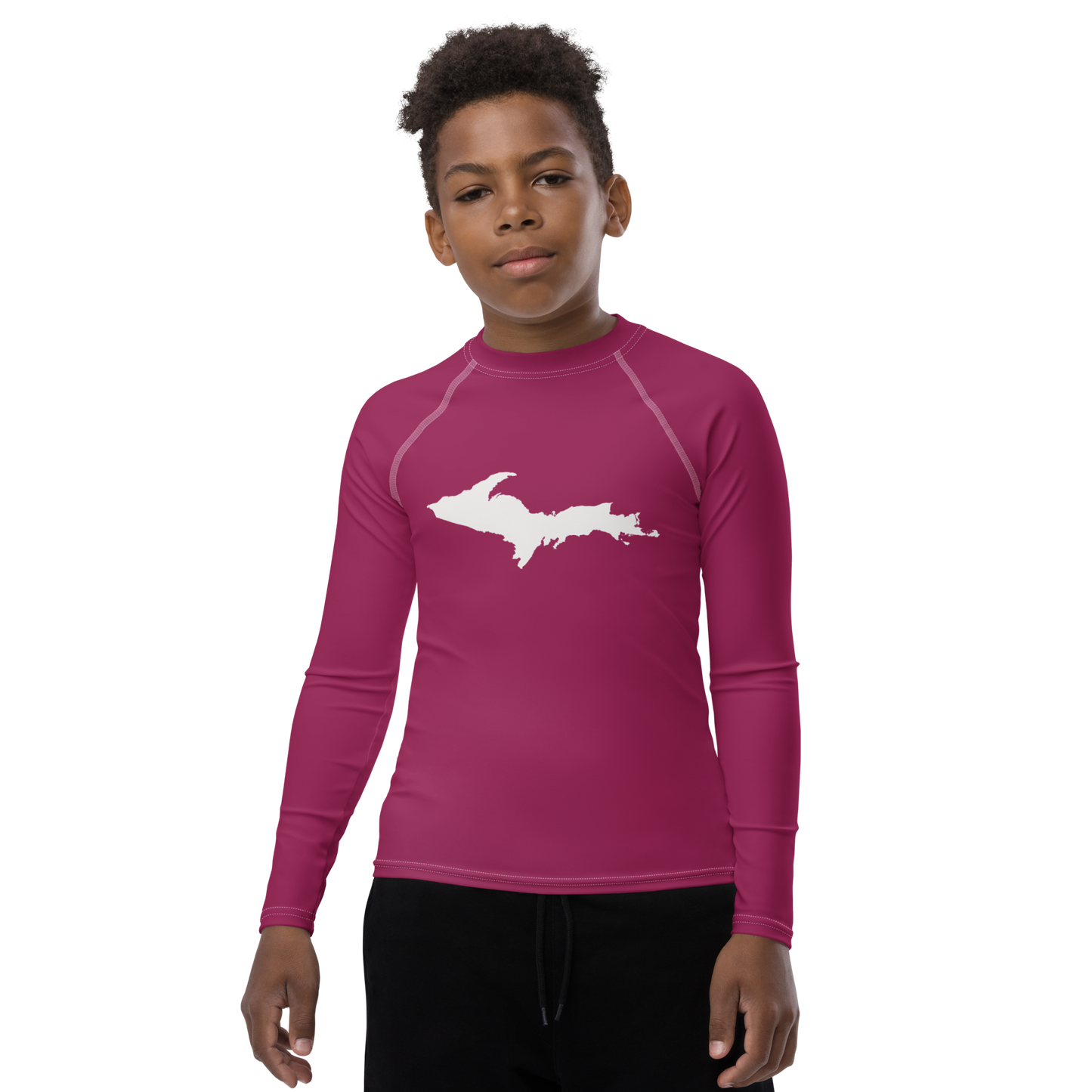 Michigan Upper Peninsula Rash Guard (w/ UP Outline) | Youth - Ruby Red