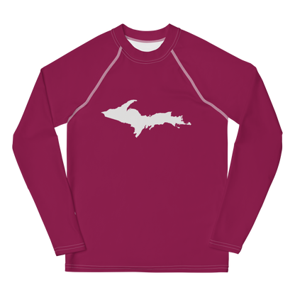 Michigan Upper Peninsula Rash Guard (w/ UP Outline) | Youth - Ruby Red