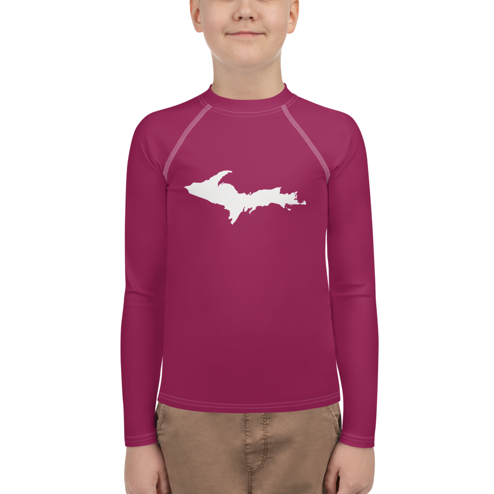 Michigan Upper Peninsula Rash Guard (w/ UP Outline) | Youth - Ruby Red