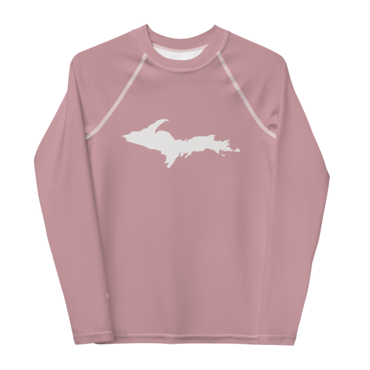 Michigan Upper Peninsula Rash Guard (w/ UP Outline) | Youth - Cherry Blossom Pink