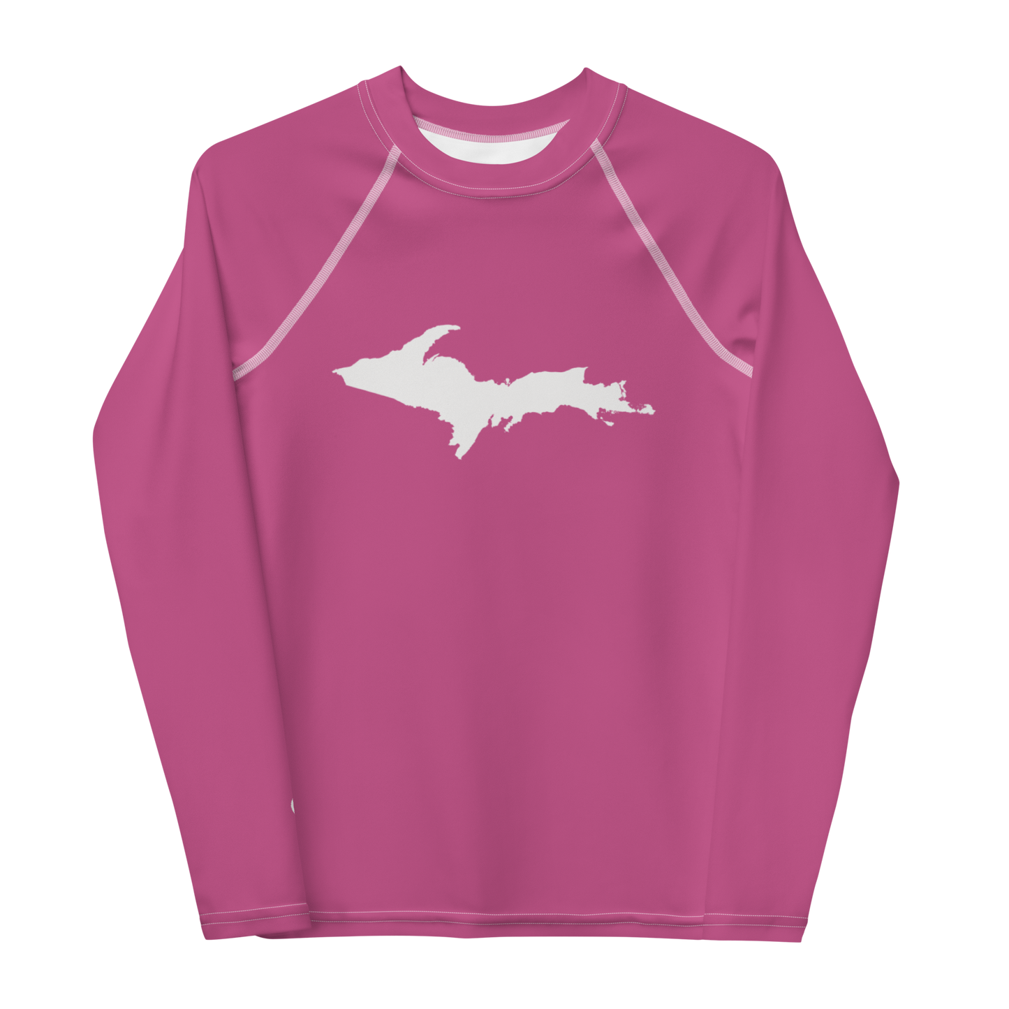 Michigan Upper Peninsula Rash Guard (w/ UP Outline) | Youth - Apple Blossom Pink