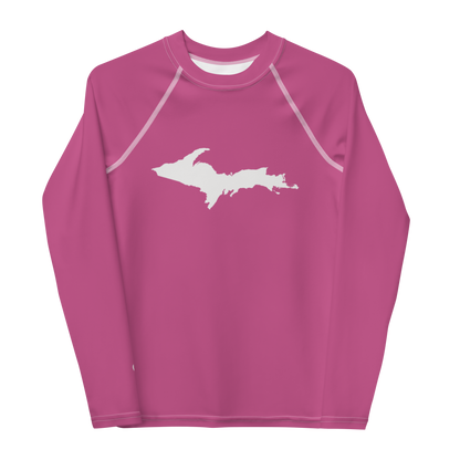 Michigan Upper Peninsula Rash Guard (w/ UP Outline) | Youth - Apple Blossom Pink