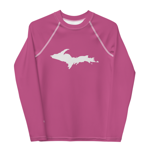 Michigan Upper Peninsula Rash Guard (w/ UP Outline) | Youth - Apple Blossom Pink